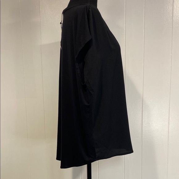 Banana Republic Blouse V-Neck Cap Sleeve Mixed Media Minimalist Black Size Large - Picture 7 of 13